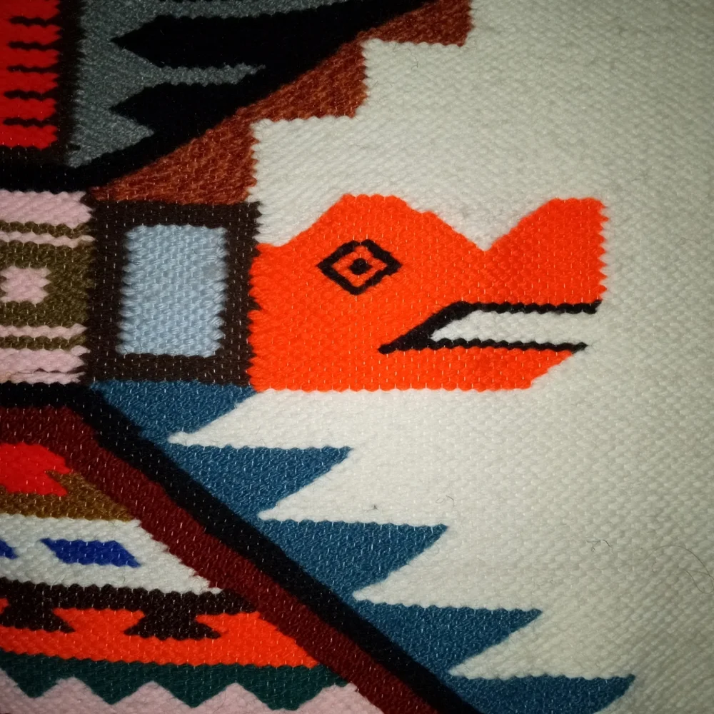 Vintage Hand Woven Wool Tapestry 25” x 37” | Ecuadorian Dance Warrior Rug